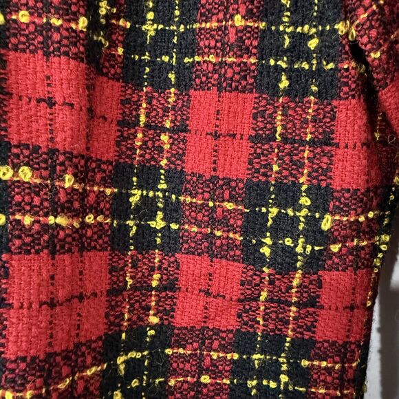Vintage Sag Harbor Blazer Jacket Size 6 Petite Red Nubby Plaid Fringe Collar - Picture 4 of 9